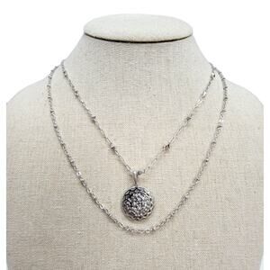 Kendra Scott Silver Tone Medallion Multi Strand Layered Pendant Chain Necklace